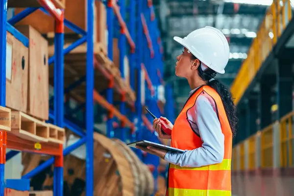 Worker Depicted Amidst Organized Chaos Bustling Warehouse Engaged Tasks Inventory Stock Photo