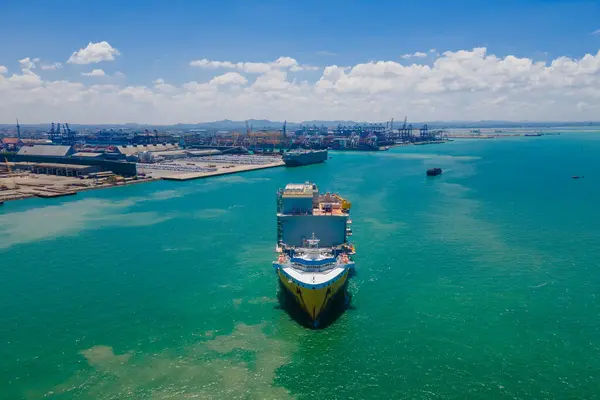 Imaginea Oferă Vedere Aeriană Uimitoare Unui Port Aglomerat Navelor Marfă fotografii de stoc fără drepturi de autor