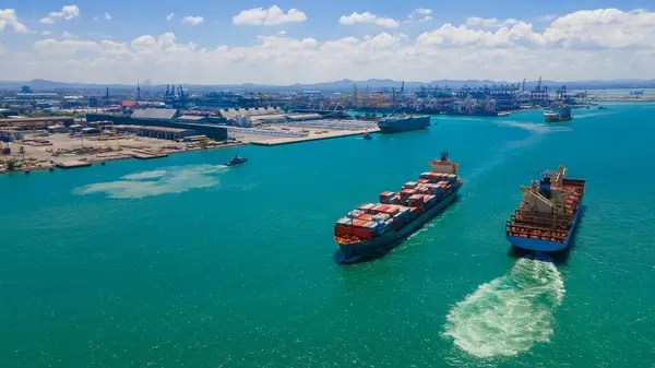 Imaginea Oferă Vedere Aeriană Uimitoare Unui Port Aglomerat Navelor Marfă Fotografie de stoc