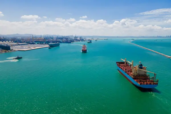 Image Provides Stunning Aerial View Bustling Cargo Ship Port Massive Stock Image