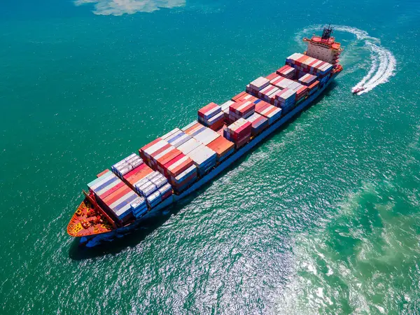Image Provides Stunning Aerial View Bustling Cargo Ship Port Massive Stock Picture