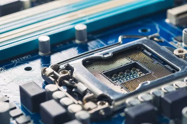 Technician Putting Cpu Socket Computer Motherboard Royalty Free Stock Images