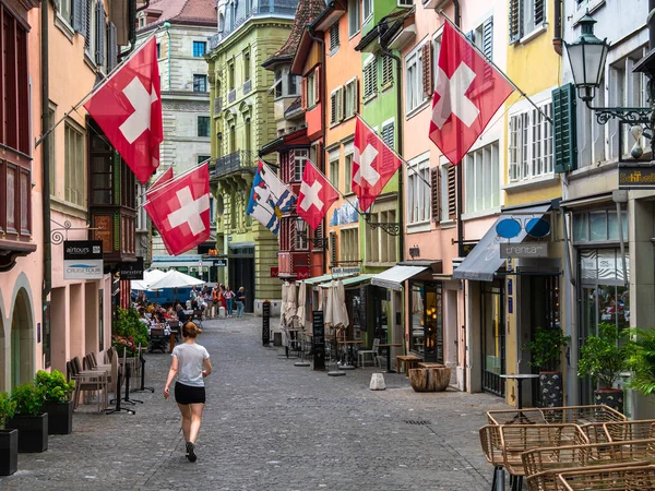 Цюрих Швейцарія Липня 2022 Вигляд Вулиці Старого Міста Цюрих Прикрашений — стокове фото