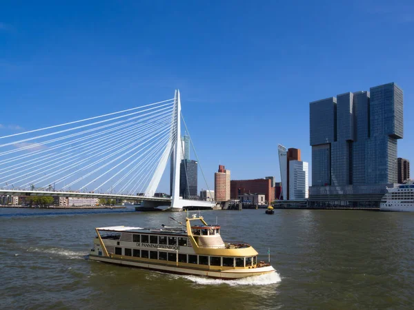 Rotterdam Hollandia 2022 Április Turistahajók Maas Folyón Rotterdamban Erasmus Híd — Stock Fotó