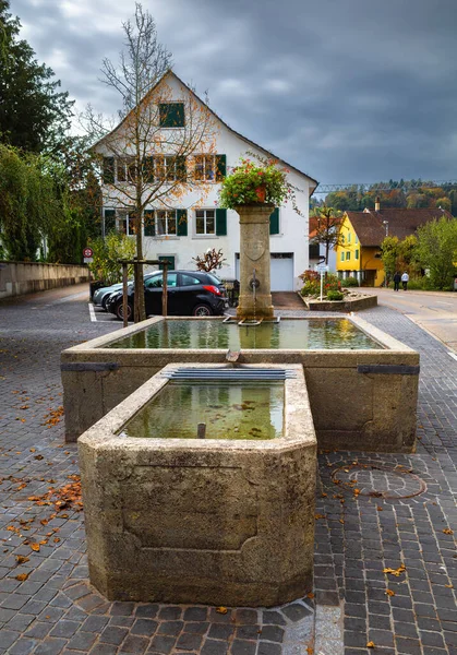 Embrach Switzerland October 2022 Two Fountains Old Town Embrach Which — Stock Photo, Image
