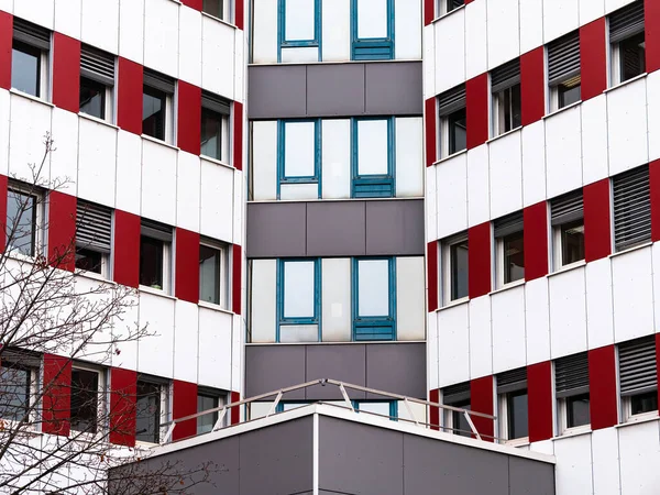 Detail Generic Modern Office Building Annecy White Blue Red Colors — Foto Stock