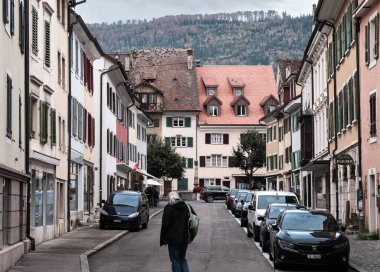 Delemont, İsviçre - 19 Ekim 2021: Delemont İsviçre 'nin Jura kantonunun başkentidir.