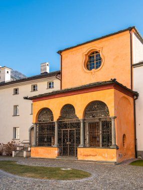 Poschiavo, Switzerland - January 19, 2022: Ossuary of Poschiavo in canton Graubunden - Grisons