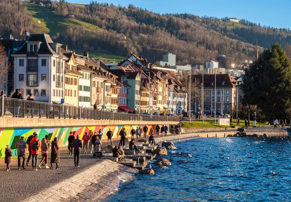 Zug Switzerland December 2021 City Promenade Zug Switzerland — Foto de Stock