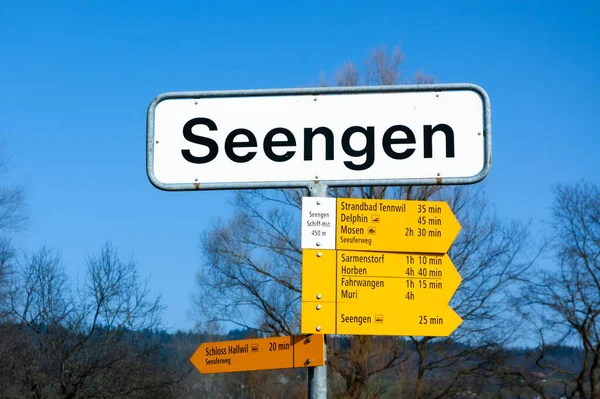 Seengen, İsviçre - 23 Şubat 2023: Seengen, İsviçre 'nin Aargau kantonuna bağlı bir belediyedir. Hallwil Gölü 'nün kuzey ucundaki Seetal' de yer alır..