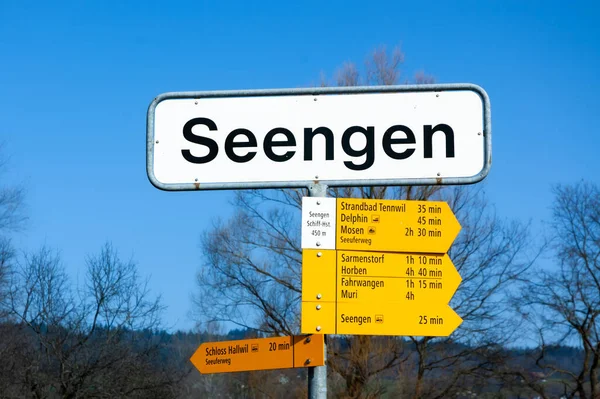 Stock image Seengen, Switzerland - February 23, 2023: Seengen is a municipality in the Swiss canton of Aargau. It is located in the Seetal at the northern end of Lake Hallwil.