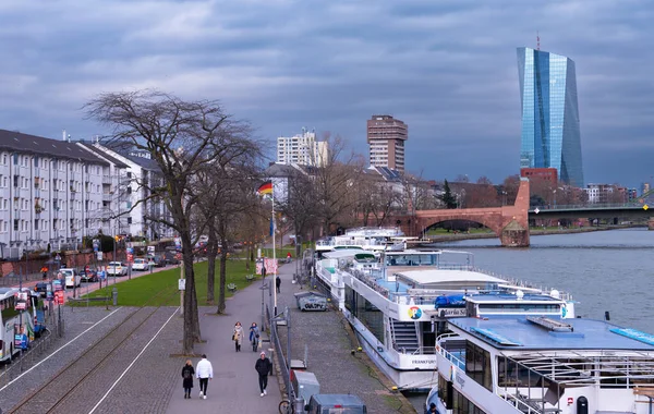 Frankfurt Main Németország 2023 Január Esti Városi Élet Alte Brucke — Stock Fotó