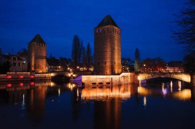 The Ponts Couverts are a set of 3 bridges and 4 towers that make up a defensive work erected in the 13th century on the River Ill in Strasbourg, France. Classified as a Monument historique since 1928.