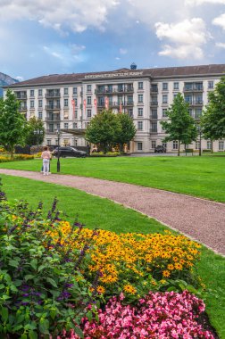 Bad Ragaz, İsviçre - 25 Temmuz 2023 Grand Resort Bad Ragaz beş yıldızlı otel ve kaplıca.