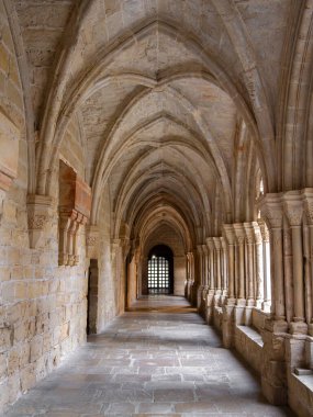Poblet, İspanya - 8 Ekim 2023: Santa Maria de Poblet Manastırı 'ndaki Tavan - ünlü Manastır ve Unesco Dünya Mirası Bölgesi, Katalonya