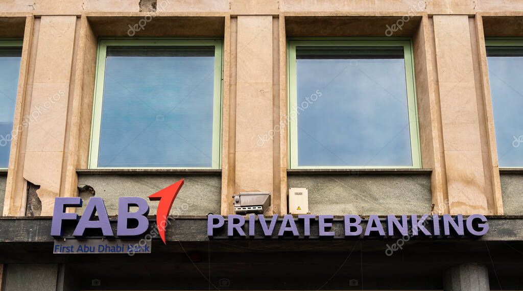 Geneva, Switzerland - February 3, 2024: FAB - First Abu Dhabi bank - Private banking