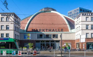 Basel, Switzerland - April 20, 2024: The Basel Market Hall is a building built in Basel in 1929 that was used for market operations until 2004. clipart