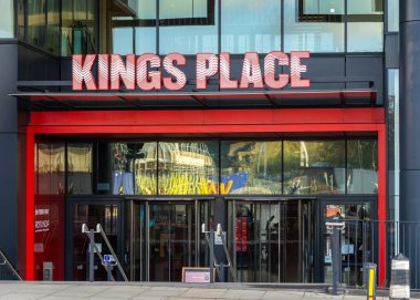 London, United Kingdom - November 13, 2024: Kings Place is a prominent arts and conference venue located near Kings Cross in London. clipart