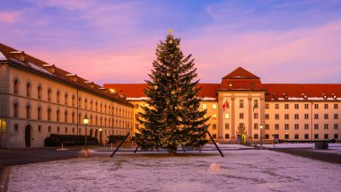 Londra 'daki modern gökdelenlerin ve tarihi binaların ön planda parkı var..