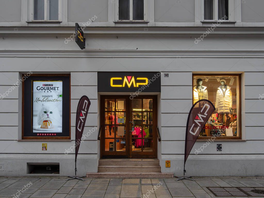 Salzburg, Austria - October 24, 2024: CMP Store is a retail outlet for the popular Italian sportswear brand which specializes in high-quality outdoor clothing and activewear