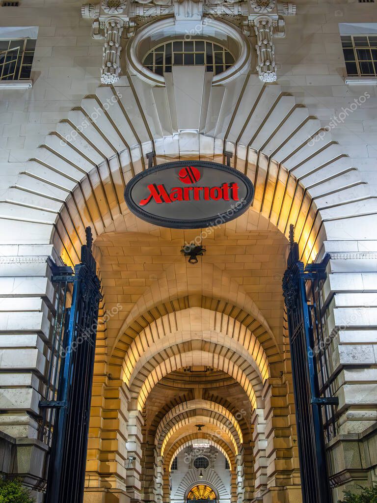 London, United Kingdom - April 28, 2025: The Marriott at Westminster Bridge, known as the London Marriott Hotel County Hall, historic building.