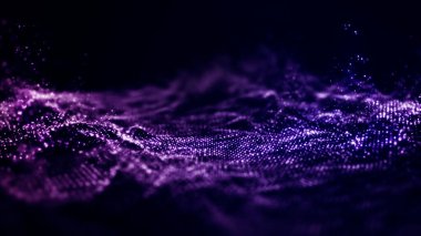 Parçacık dalgası. Fütürist toz dalgası. Dinamik dalgalı soyut bir arkaplan. 3d oluşturma