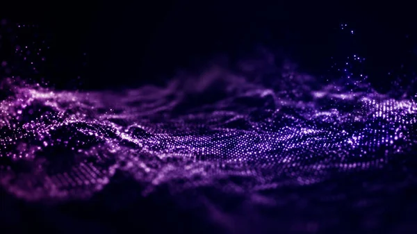 粒子の波 未来的な塵の波 動的波による抽象的な背景 3Dレンダリング — ストック写真