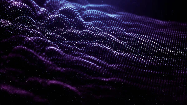 粒子の波 未来的な塵の波 動的波による抽象的な背景 3Dレンダリング — ストック写真