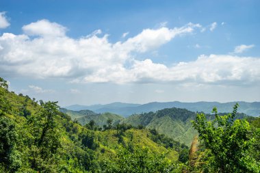 Tayland 'da Mae Wong Milli Parkı' ndaki Chong Yen 'de yeşil ormanlı güzel bir dağ manzarası..