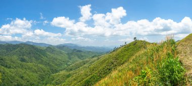 Tayland 'daki Mae Wong Milli Parkı' ndaki Mokochu Noi 'de yeşil ormanlı güzel bir dağ manzarası..