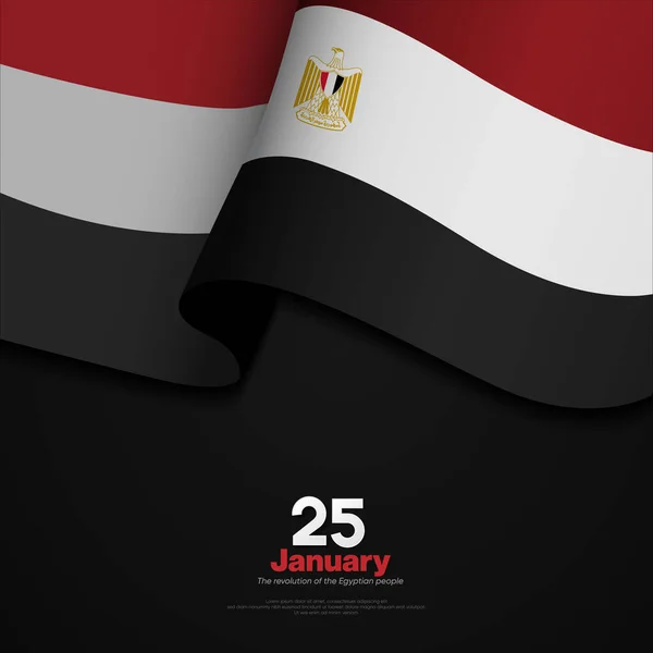 Revolución Del Enero Día Nacional Egipcio Ondeando Bandera Sobre Negro — Archivo Imágenes Vectoriales