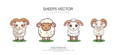 Koyun karikatürü seti. Tebrik kartı.