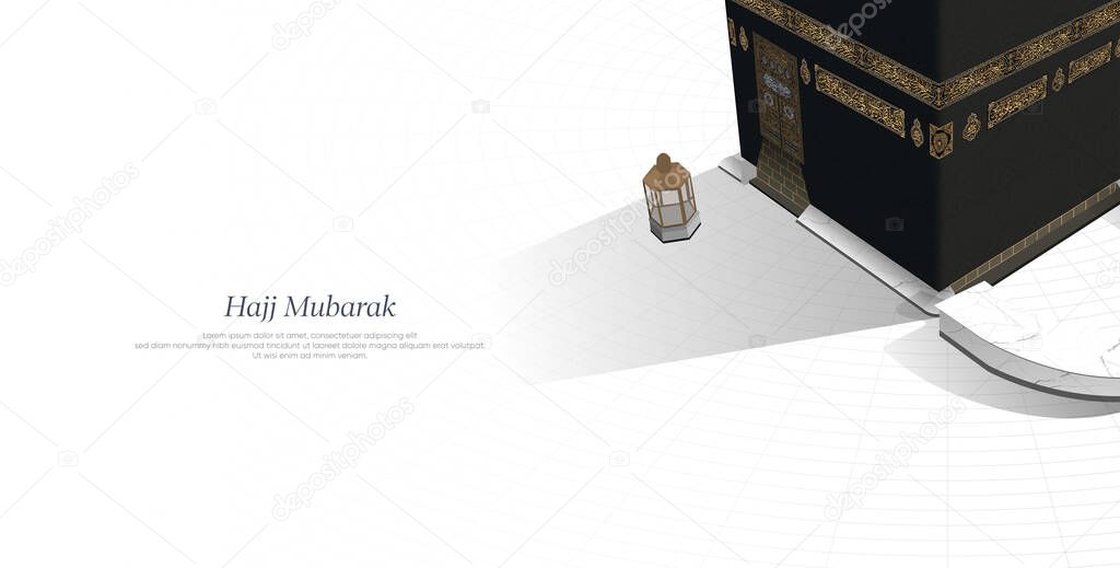 Kaaba vector top view, banner for Hajj Mabroor and Eid Mubarak
