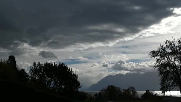 Paisaje Del Cielo Montaña Nubes Tiempo Transcurre Día Nublado Lausana — Vídeos de Stock