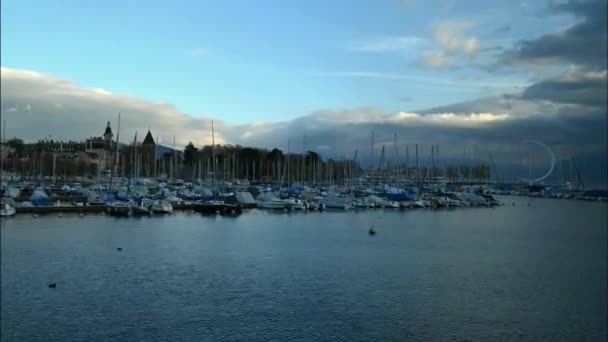 Paysage Bateaux Architecture Nuages Port Ouchy Lac Léman Ouchy Lausanne — Video