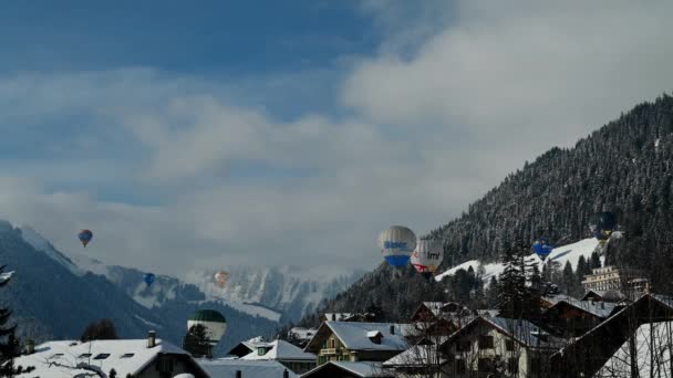 Chateau Oex Vaud Switzerland January 2023 Hot Air Balloon Hot — Stockvideo