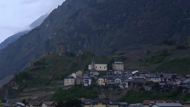Famoso Storico Castello Tourbillon Basilica Valere Montagna Con Paese Sion — Video Stock
