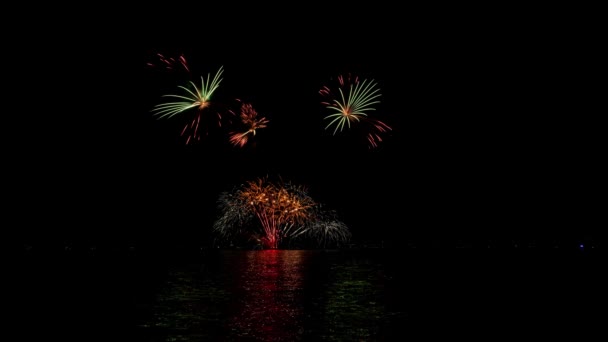 Феєрверк Над Озером Феєрверк Дня Незалежності Вночі Над Евіан Бен — стокове відео