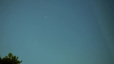 Gece yıldızları. Gökyüzünde ağaçla yıldızlar ve bulutlar. Huzur.