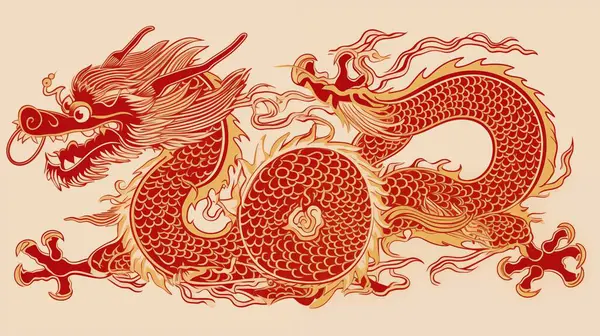 Chinese dragon. Illustration of Traditional red and golden zodiac Dragon. Happy Chinese new year.