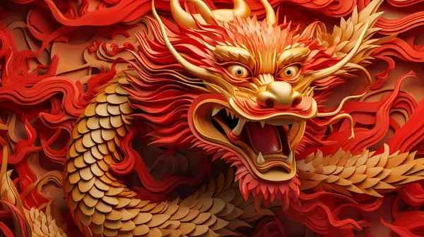 Dragon Chinois Illustration Zodiaque Dragon Nouvel Chinois Rouge Bonne Année Images De Stock Libres De Droits