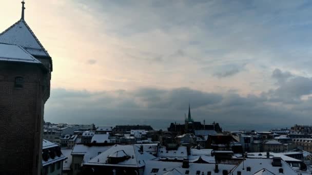 Paesaggio Invernale Della Città Losanna Canton Vaud Svizzera Case Che — Video Stock
