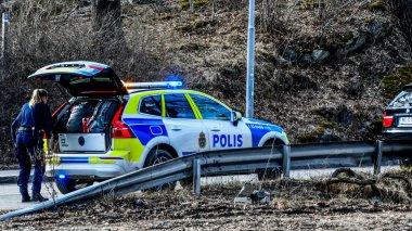 Polis devriyesi Stockholm, İsveç 'te bir şoförü durdurdu..