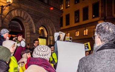 Stockholm, İsveç 'te İran' ın yabancıları tutuklamasına karşı protesto.