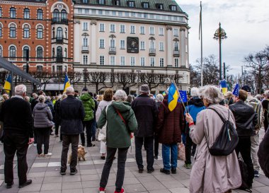Stockholm, İsveç 'in merkezinde düzenlenen Ukrayna' daki Rusya savaşına karşı haftalık protesto.