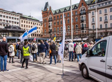 Stockholm, İsveç 'in merkezinde düzenlenen Ukrayna' daki Rusya savaşına karşı haftalık protesto.