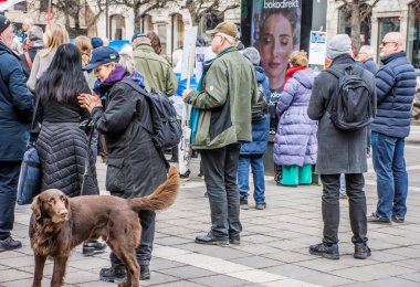 İsveç 'in başkenti Stockholm' deki Norrmalmstorg 'da düzenlenen Ukrayna' daki Rusya Savaşı 'na karşı protesto.