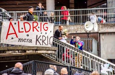 Stockholm, İsveç 'te NATO' nun bir parçası olmayı protesto etmek. 11 Mayıs 2025.