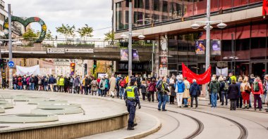 Stockholm, İsveç 'te NATO' nun bir parçası olmayı protesto etmek. 11 Mayıs 2025.