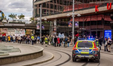 Stockholm, İsveç 'te NATO' nun bir parçası olmayı protesto etmek. 11 Mayıs 2025.